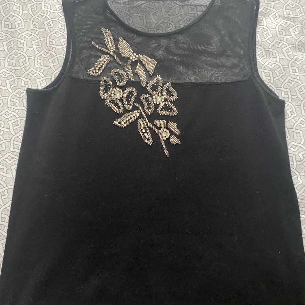 Elegant Black Sleeveless Top with Gold Embroidery